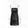 Sexy PU Bodycon Zipper Backless Faux Leather Dress